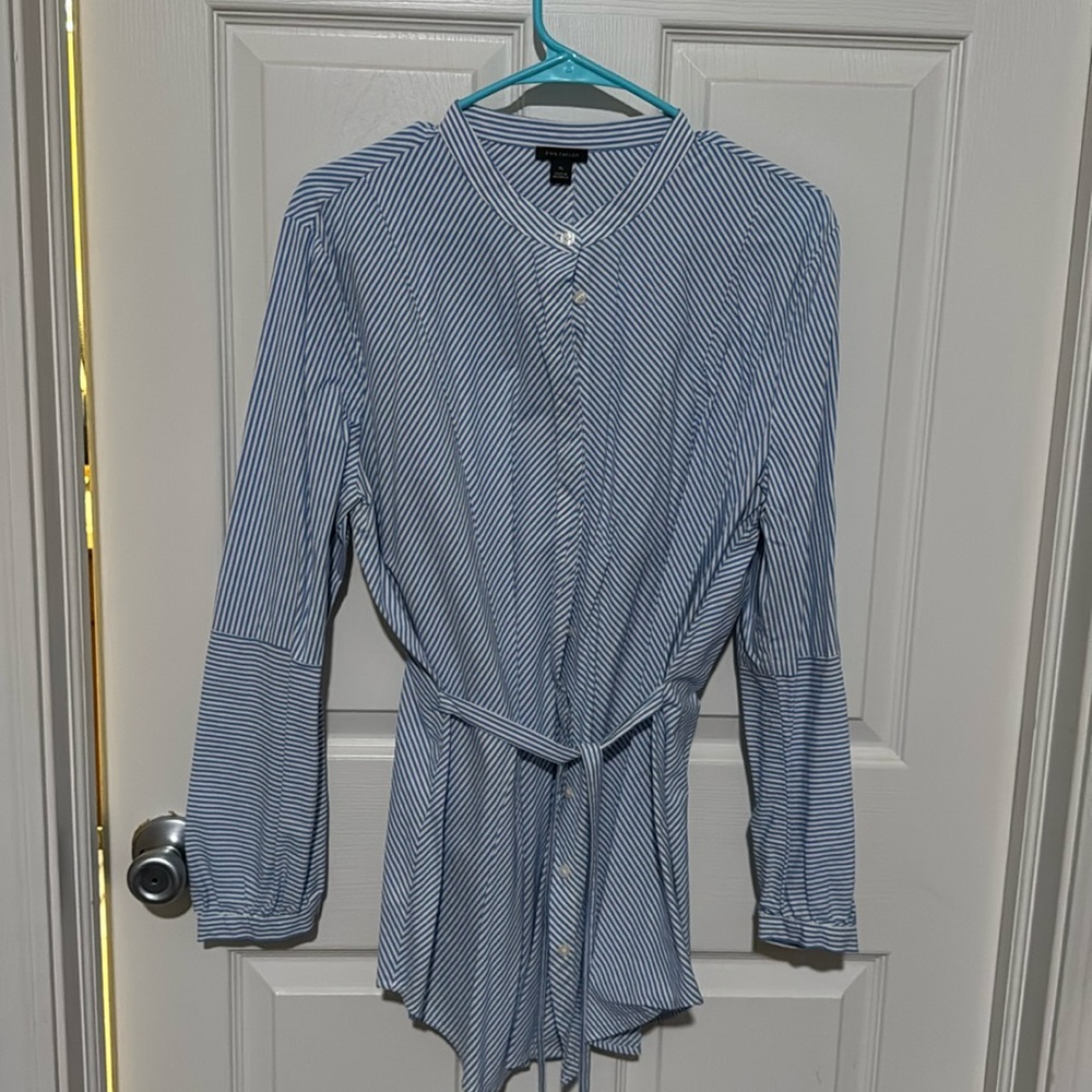 Ann Taylor 100% cotton button down tunic belted XL